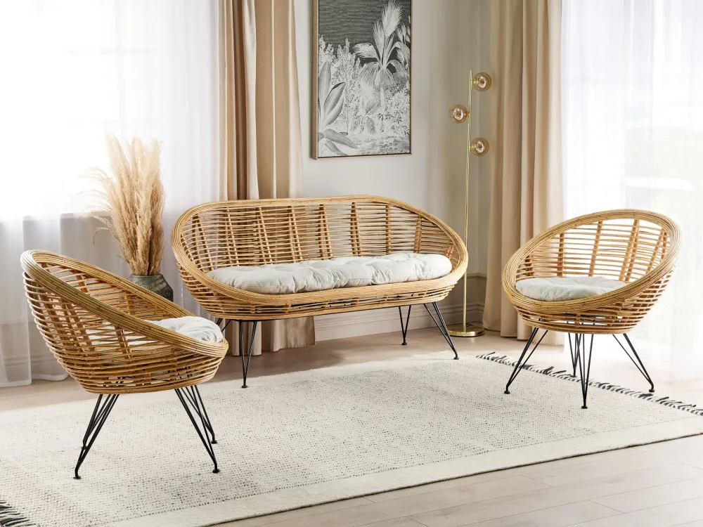 Set di divani MARATEA Rattan Naturale Colori Vivaci