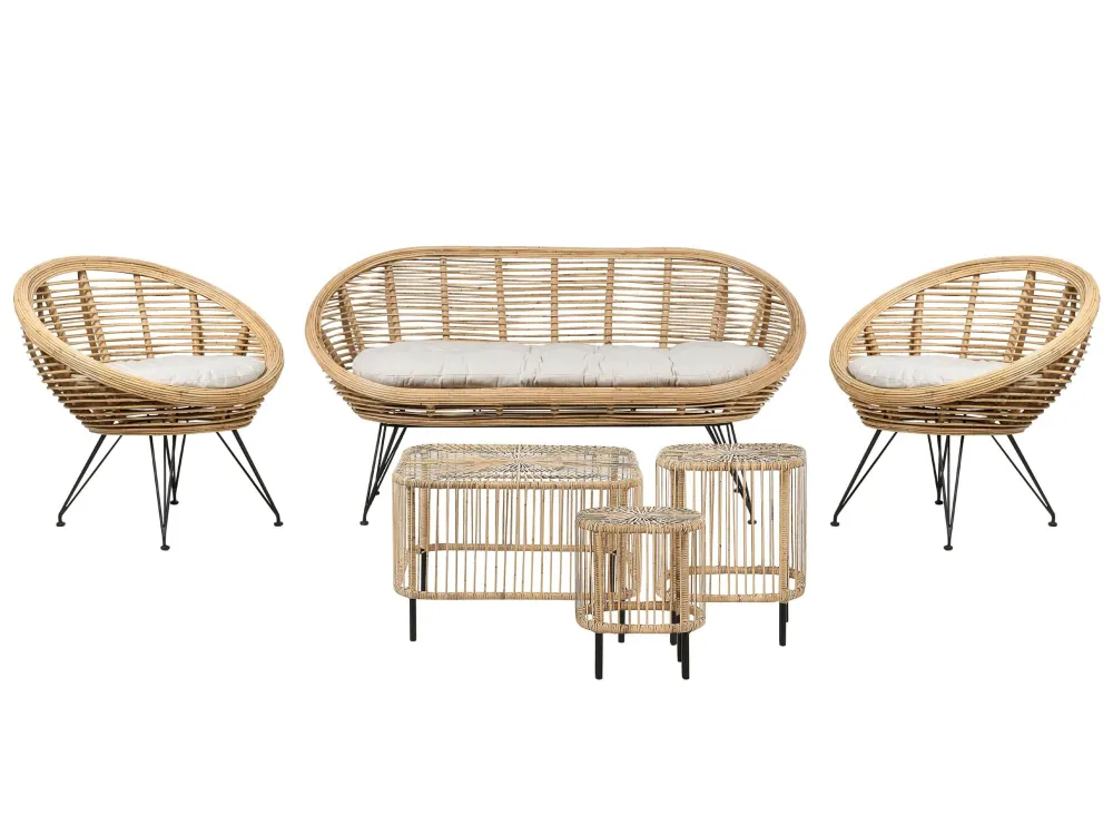 Set di divani MARATEA/CESENATICO Rattan Naturale con Struttura Acciaio
