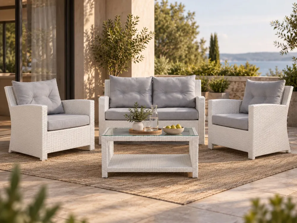 Set di divani MARINO Rattan sintetico Bianco Easy Storage