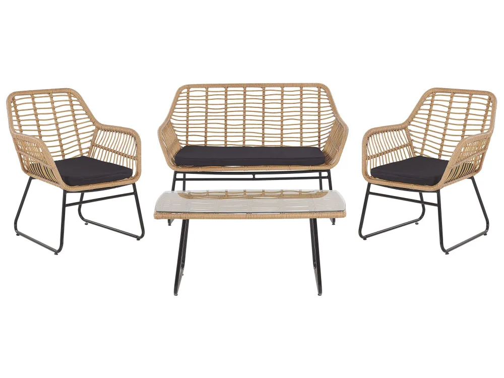 Set di divani MINORI Rattan sintetico Crema Legno Massello