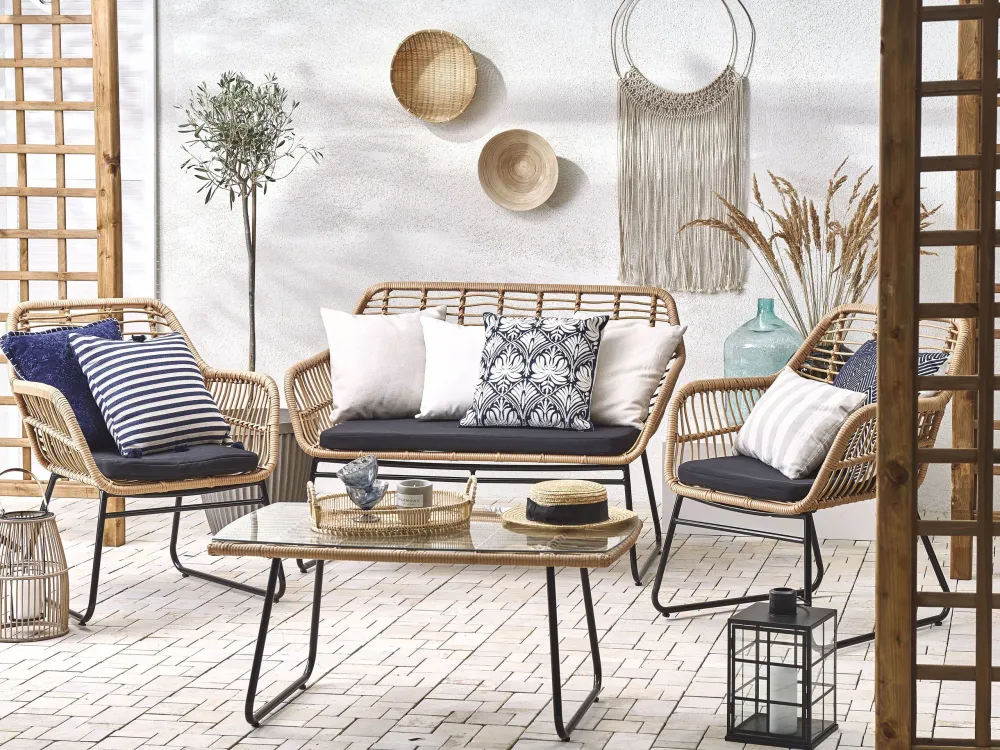 Set di divani MINORI Rattan sintetico Panna con Cuscino Estraibile