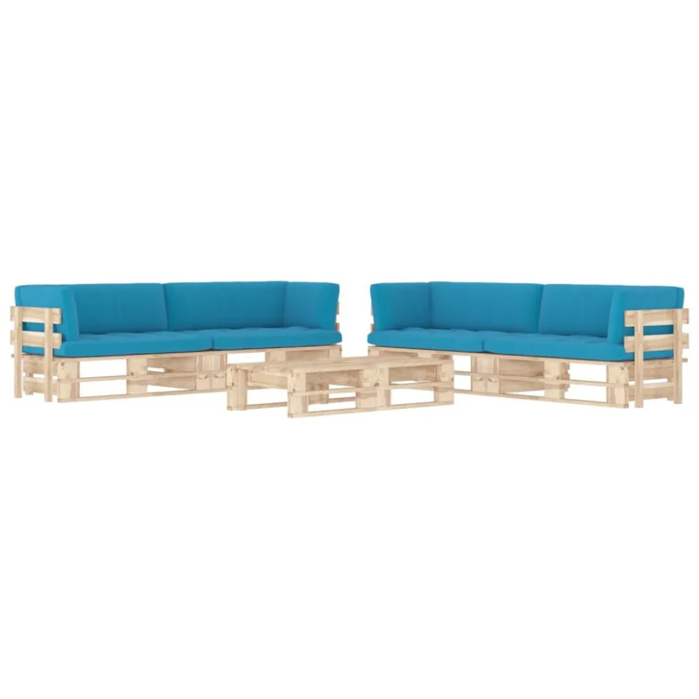 Set Divani Pallet con Cuscini 6 pz Pino Impregnato con Rivestimento Tessuto