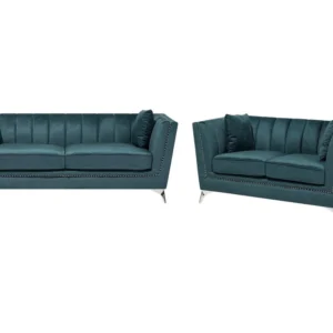 Set divani 5 posti velluto blu/verde GAULA Legno Massello