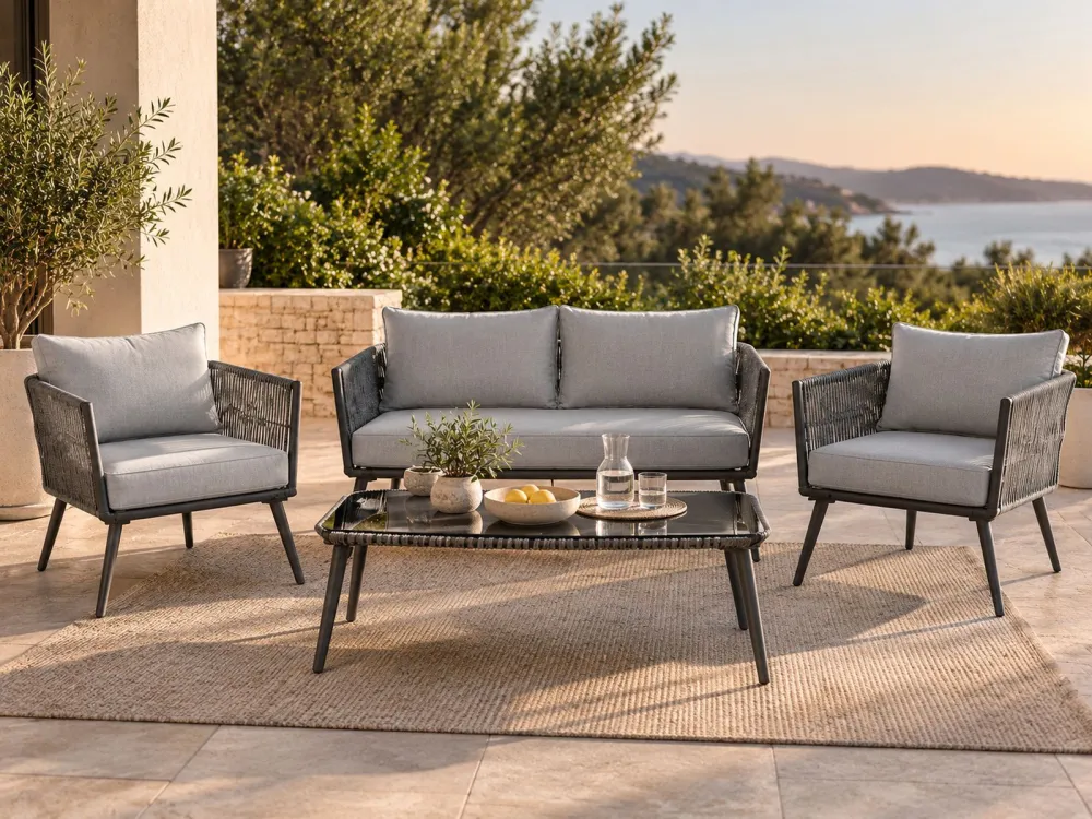 Set di divani PREVEZA Rattan sintetico Grigio per Giardino e Spiaggia