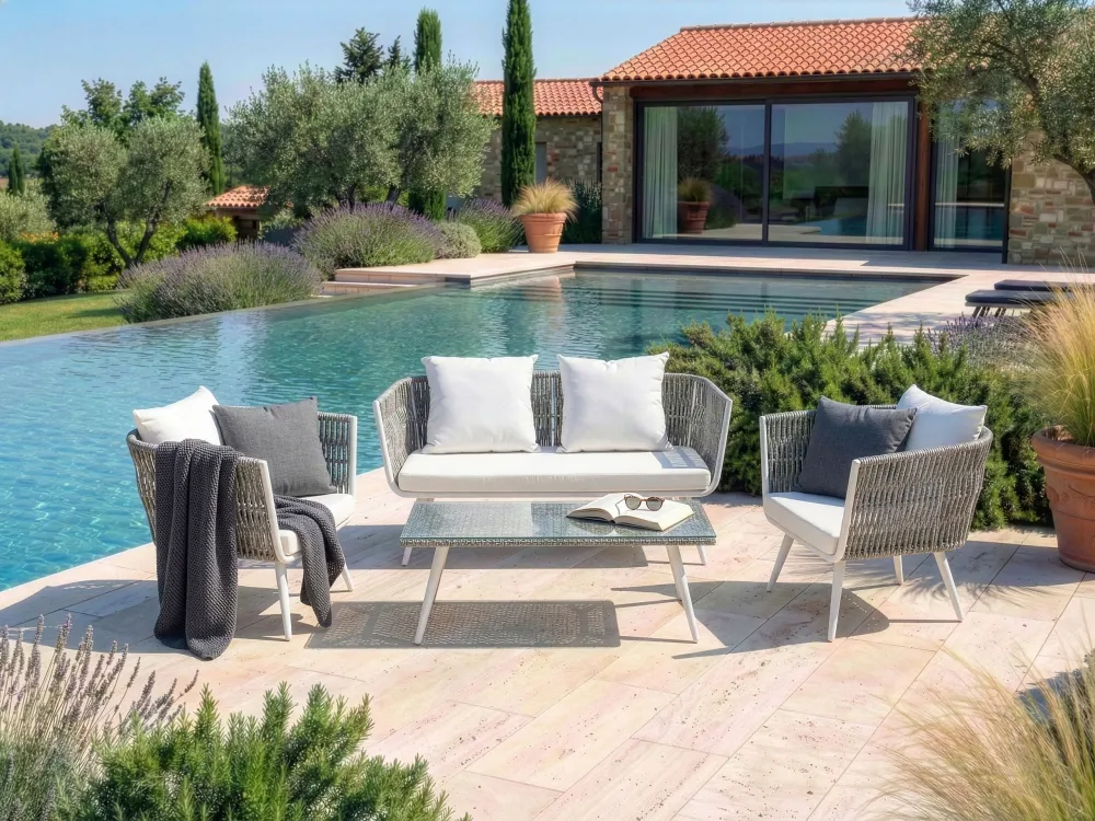 Set di divani RAGUSA Rattan sintetico Bianco infangato
