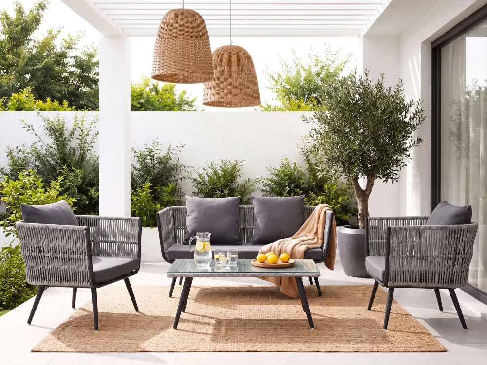 Set di divani RAGUSA Rattan sintetico Grigio con Cuscino Estraibile