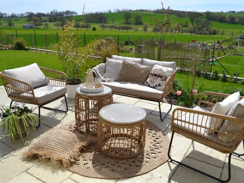 Set di divani RAVELLO Rattan sintetico Naturale - Impermeabile e UV Resistente