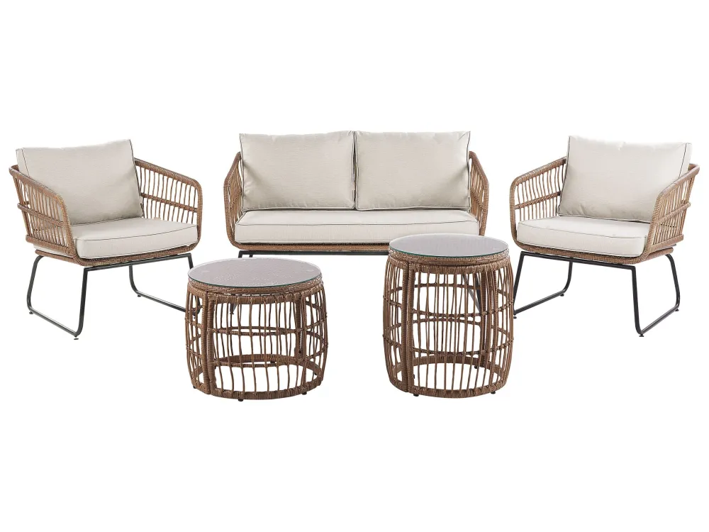Set di divani RAVELLO Rattan sintetico Naturale con Sistema di Montaggio Rapido