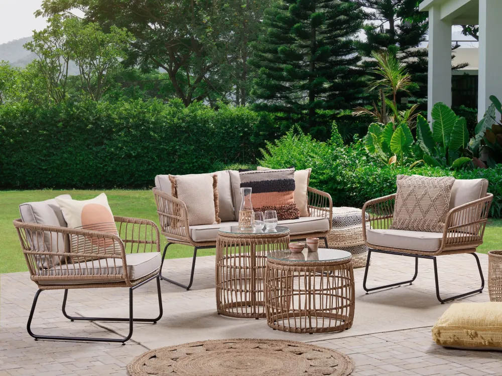 Set di divani RAVELLO Rattan sintetico Naturale con Sistema di Montaggio Rapido