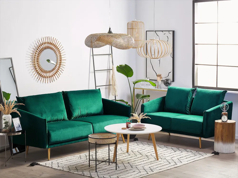 Set divani velluto verde smeraldo 5 posti MAURA Colori Vivaci