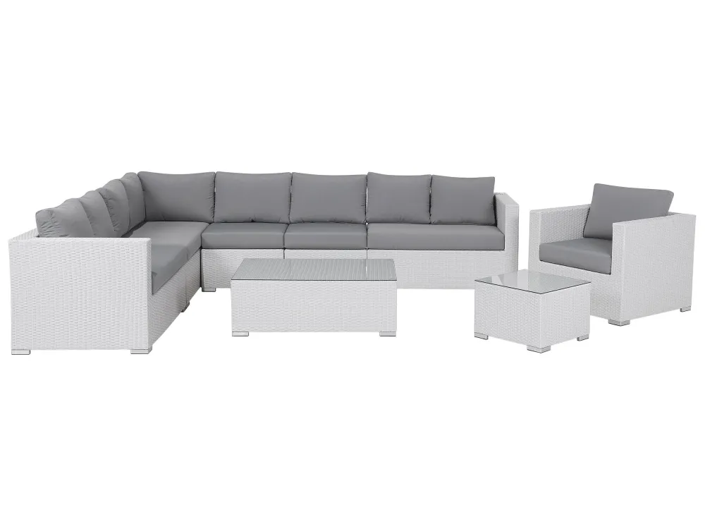 Set di divani XXL Rattan sintetico Bianco Reversibile per Relax all'Aperto