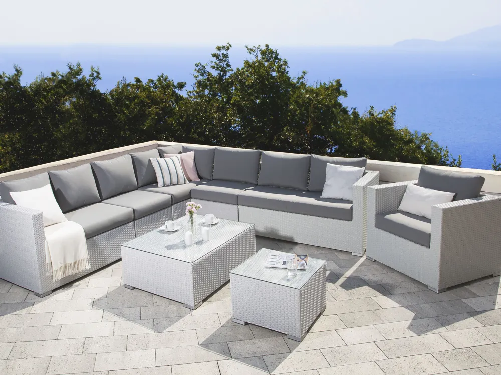 Set di divani XXL Rattan sintetico Bianco Reversibile per Relax all'Aperto