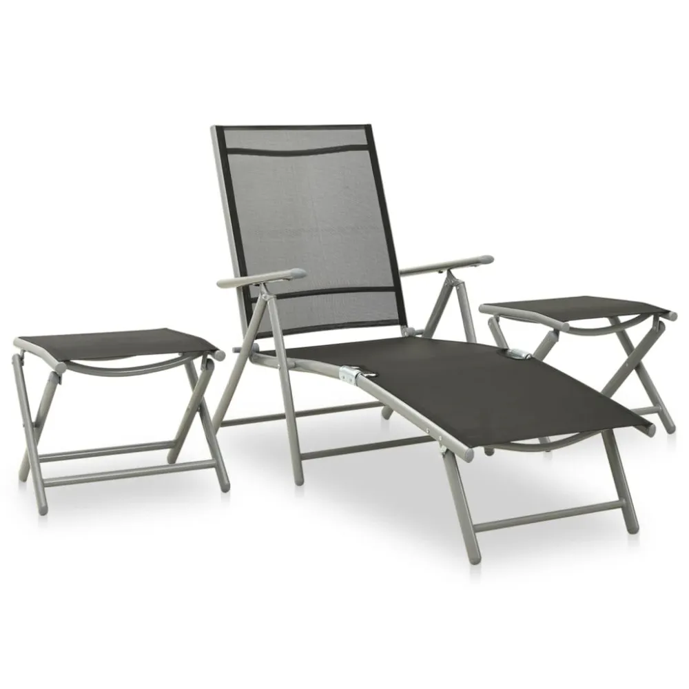 Set per Divani da Giardino 9 pz Nero e Argento con Portabicchiere Integrato