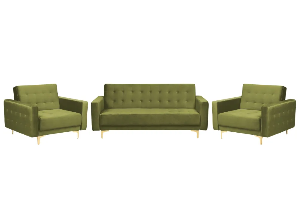 Set da salotto velluto verde oliva ABERDEEN con Sistema di Montaggio Rapido