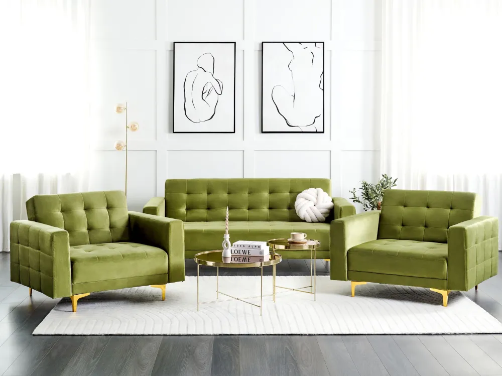 Set da salotto velluto verde oliva ABERDEEN con Sistema di Montaggio Rapido