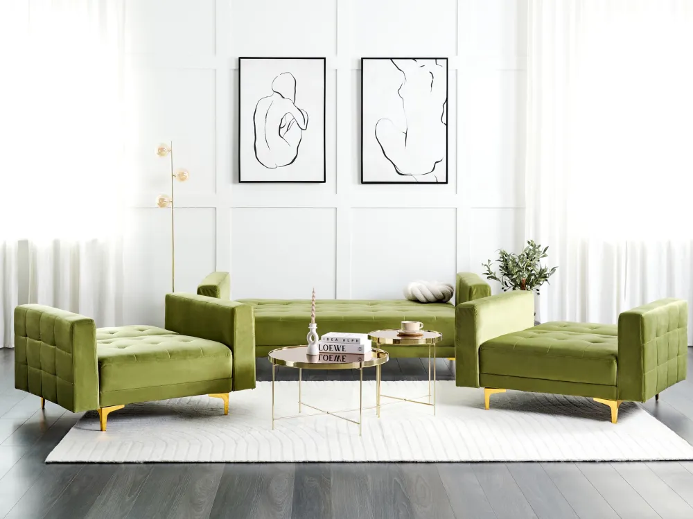 Set da salotto velluto verde oliva ABERDEEN con Sistema di Montaggio Rapido