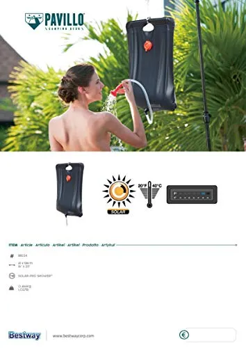 Bestway, Doccia Solare Sacca Unisex Adulto, Nero, 20 L
