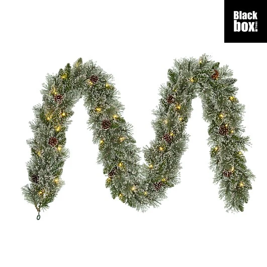 Ghirlanda verde satinato da 270 cm con led e pigne