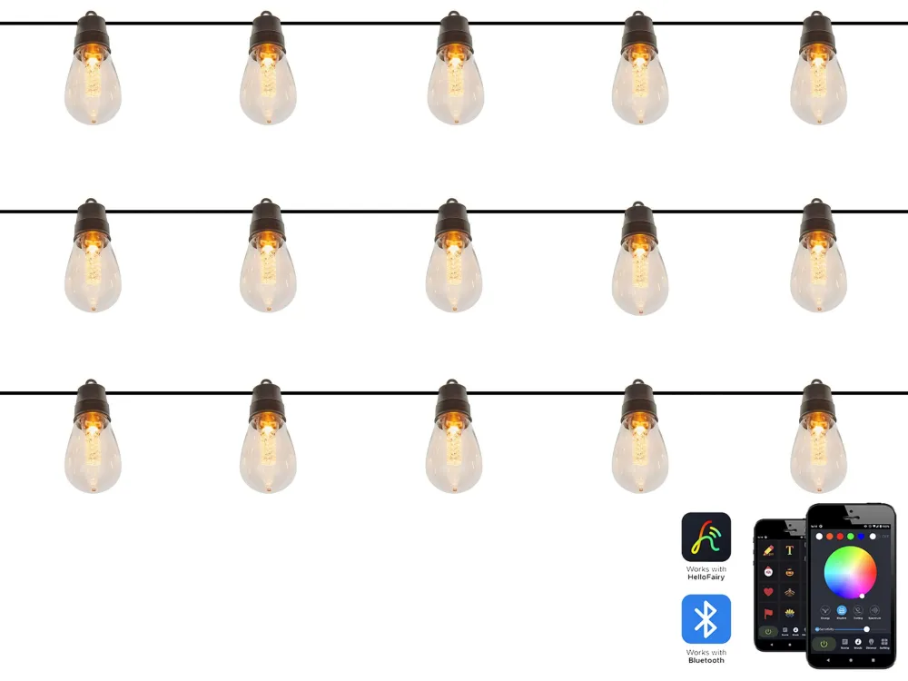 Impermeabile Outdoor String Tiepido White Smart LED Lights App 15 Bulbs ITILLEQ