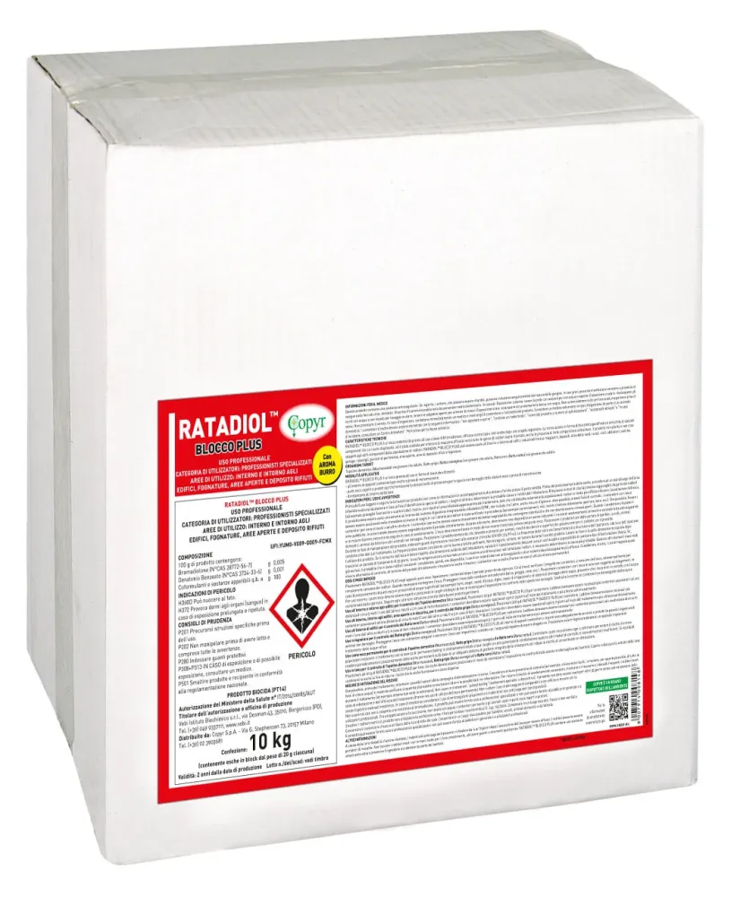 Esca derattizzante rodenticida per topi e ratti Copyr Ratadiol Blocco 10 kg DISPONIBILE DAL 2/05/2026