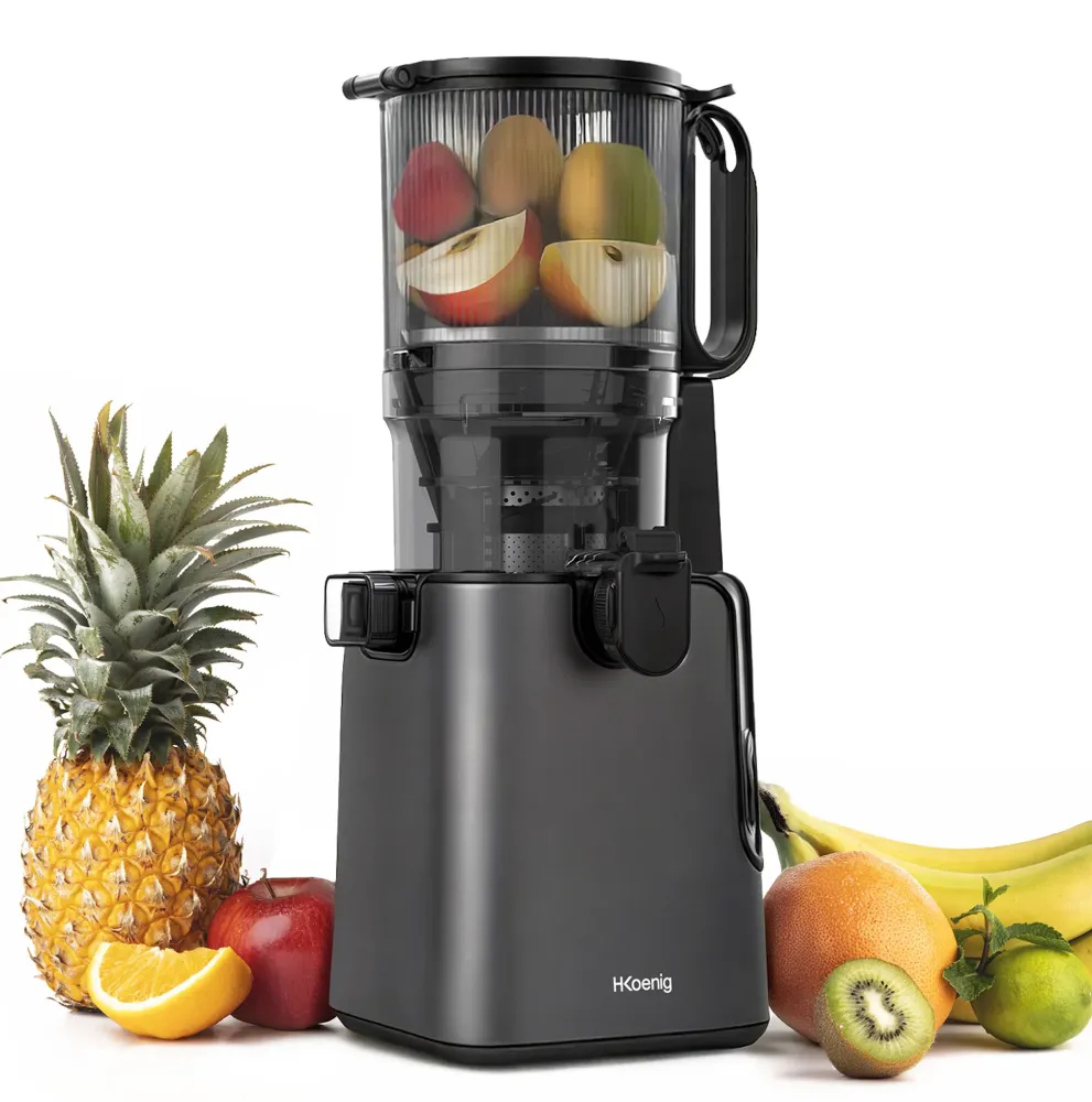 Ⓜ️🔵🔵🔵 H.Koenig GSX26 XL TOTAL BLACK - Estrattore di succo "Slow Juicer", SENZA BPA, nero, apertura Extra-Large 135 mm