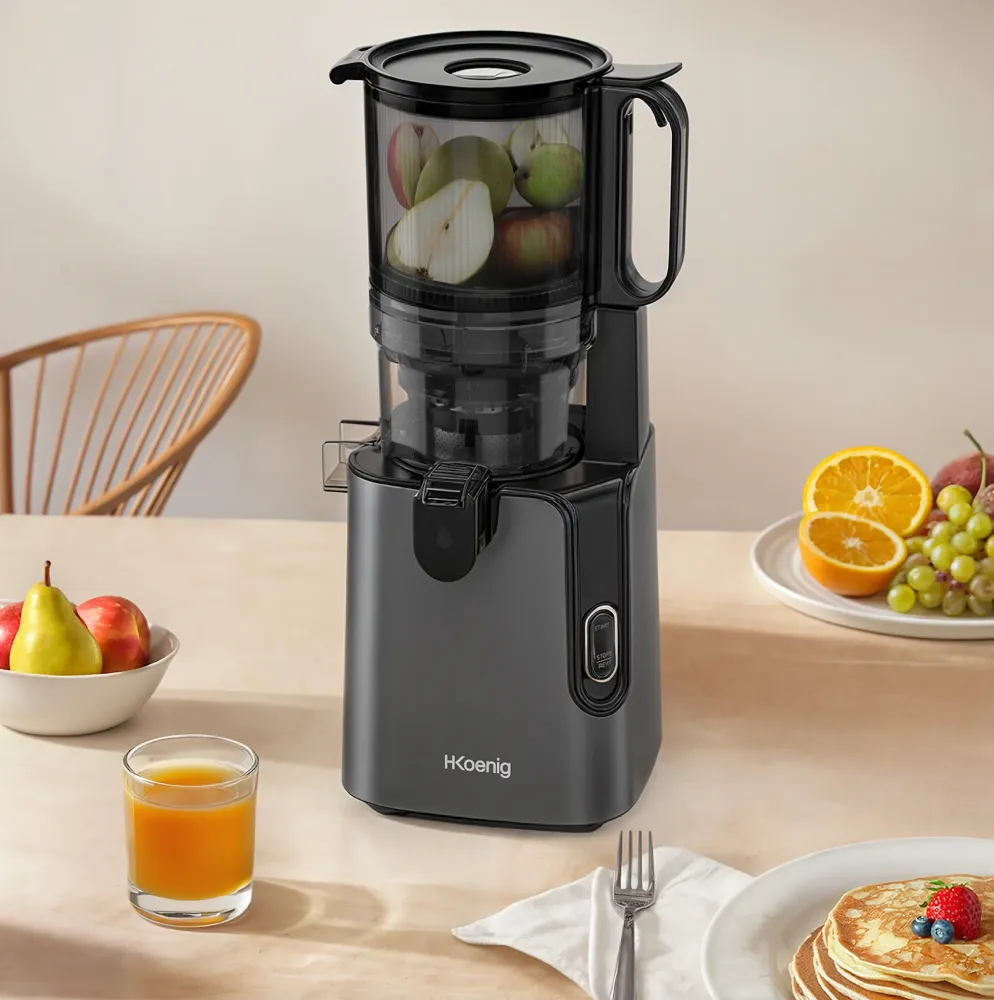 Ⓜ️🔵🔵🔵 H.Koenig GSX26 XL TOTAL BLACK - Estrattore di succo "Slow Juicer", SENZA BPA, nero, apertura Extra-Large 135 mm