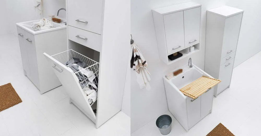Lavatoio Colavene Domestica 60x50 Bianco Con Tavola Lavapanni Legno