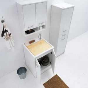Lavatoio Colavene Domestica 60x60 Bianco Con Tavola Lavapanni Legno