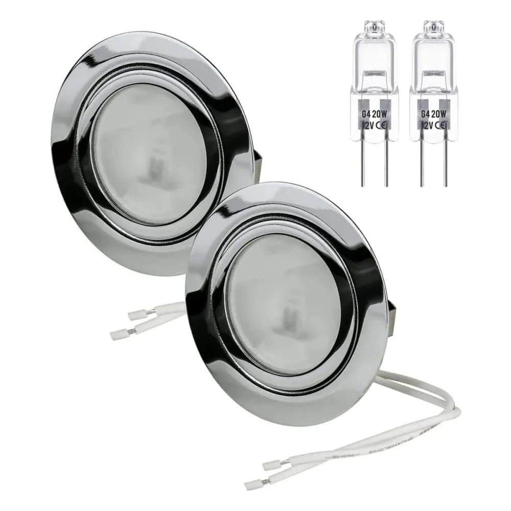 Set di 2 Faretti Alogeni per Cappa Cucina Incasso Cromato Lucido + Lampadine 12V