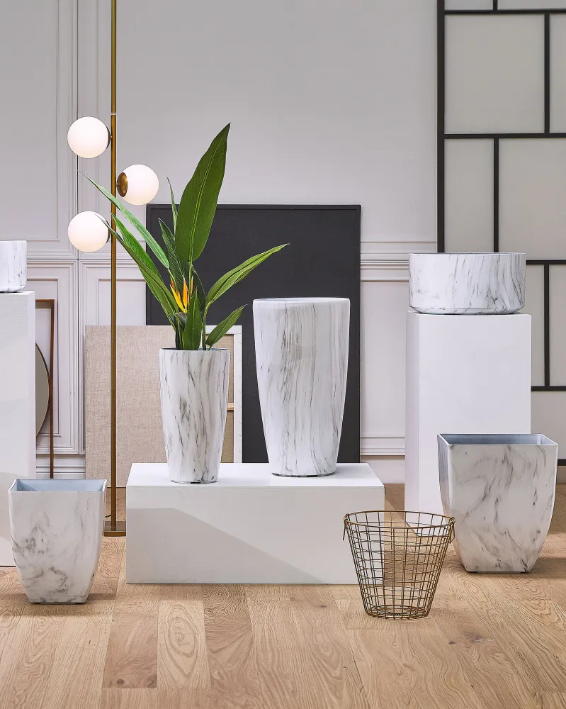 Set 2 Plant Pots 28 x 28 x 34 cm Marble Effect MIRO