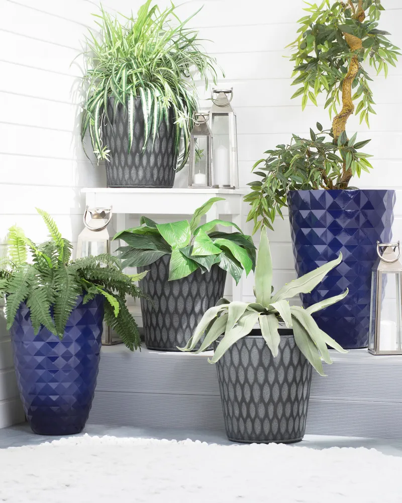 Set 2 Plant Pots ⌀ 35 cm Navy Blue FERIZA