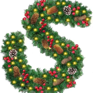 Frasheng Ghirlanda Natalizia,Ghirlanda Natalizia per Porta Decorativa con 50 LED Luce,Ghirlanda di Natale Artificiale,Ghir...