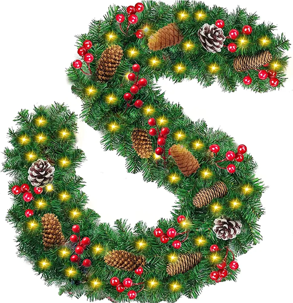 Frasheng Ghirlanda Natalizia,Ghirlanda Natalizia per Porta Decorativa con 50 LED Luce,Ghirlanda di Natale Artificiale,Ghir...