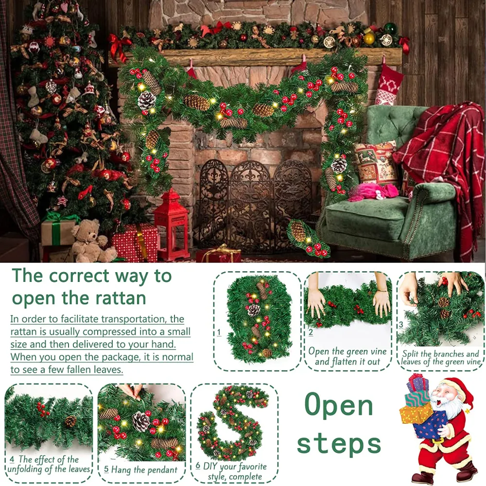 Frasheng Ghirlanda Natalizia,Ghirlanda Natalizia per Porta Decorativa con 50 LED Luce,Ghirlanda di Natale Artificiale,Ghir...