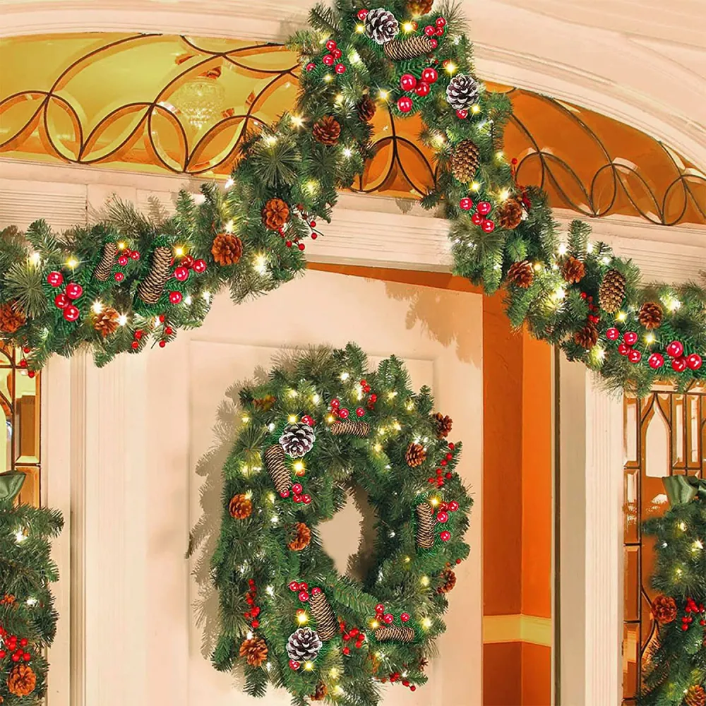 Frasheng Ghirlanda Natalizia,Ghirlanda Natalizia per Porta Decorativa con 50 LED Luce,Ghirlanda di Natale Artificiale,Ghir...