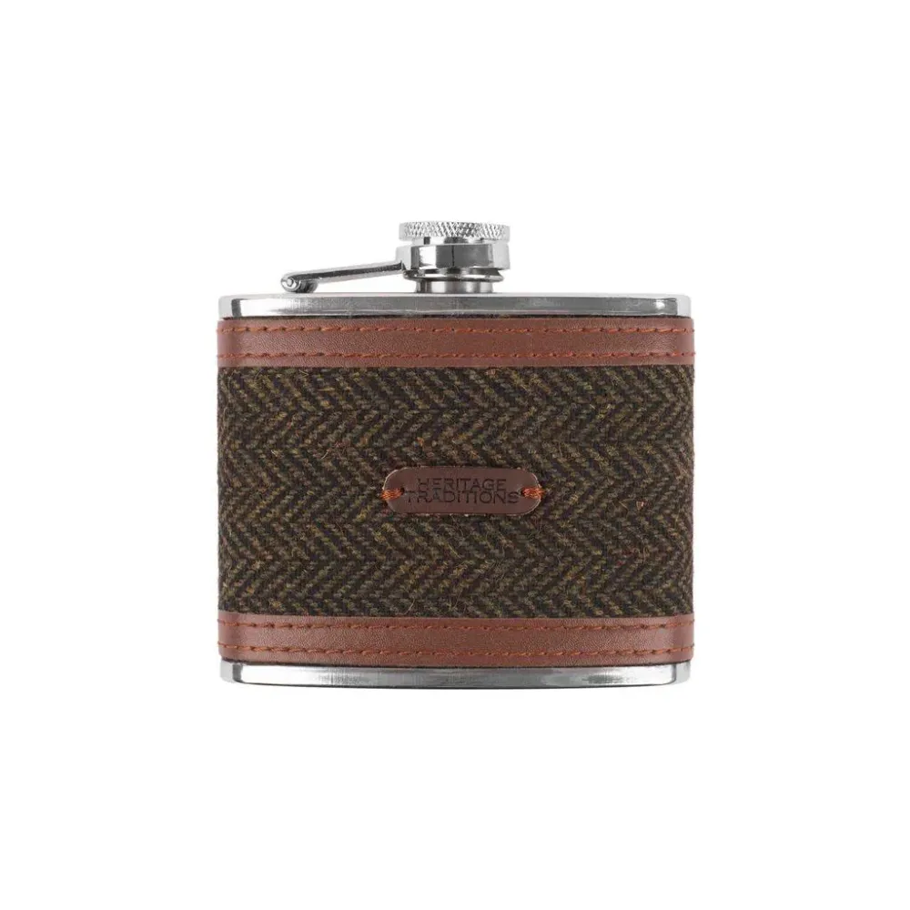 Fiaschetta tweed verde spina di pesce da 4 oz