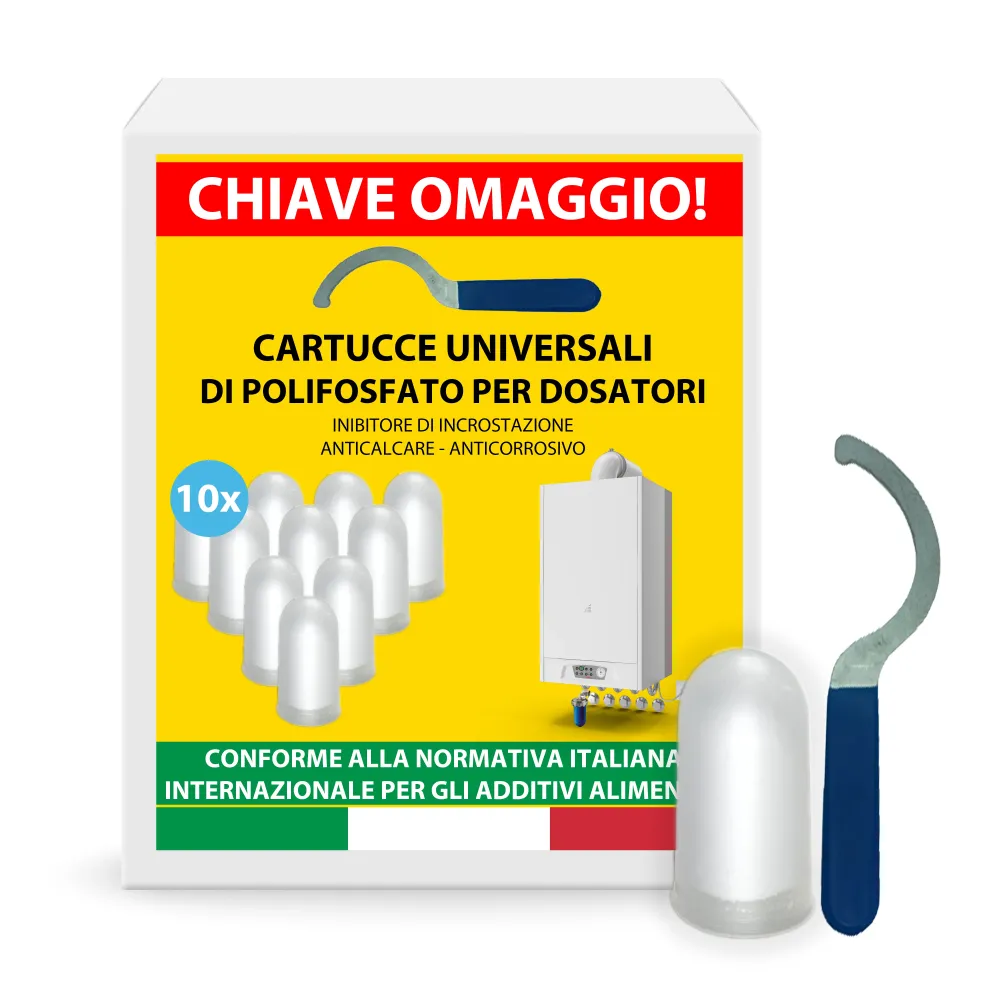 SOLEILUX Cartucce Sale Polifosfati per Caldaia da 10 Pastiglie + Chiave Smontaggio