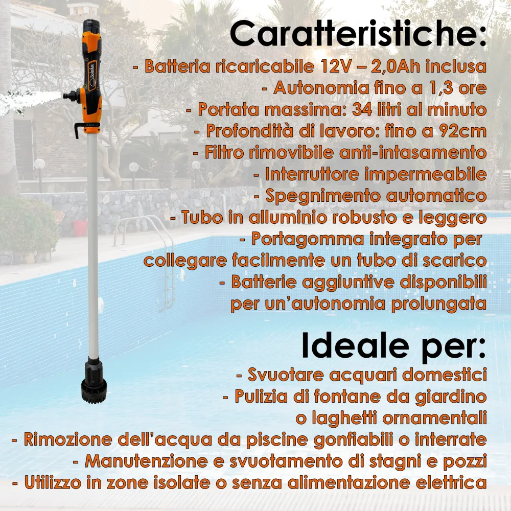 SOLEILUX Pompa Immersione con Batteria Ricaricabile 12V – 2,0Ah