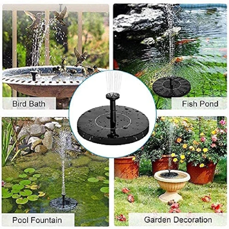 Fontana solare 6 ugelli da esterno solare per laghetti e giochi d'acqua da giardino