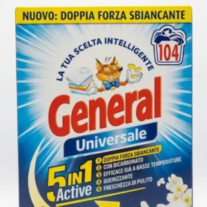 General Universale Polvere Detersivo Lavatrice 5 Azioni 1 Maxi Formato 104 Misurini 4,68kg