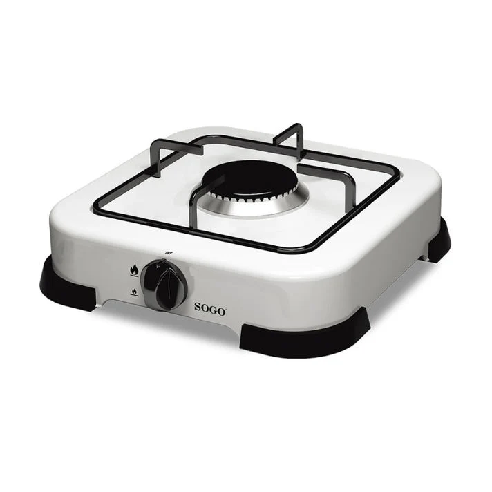 Fornello gas portatile 1 fuoco 1,85 kW bianco smaltato per uso esterno con controllo fiamma Sogo