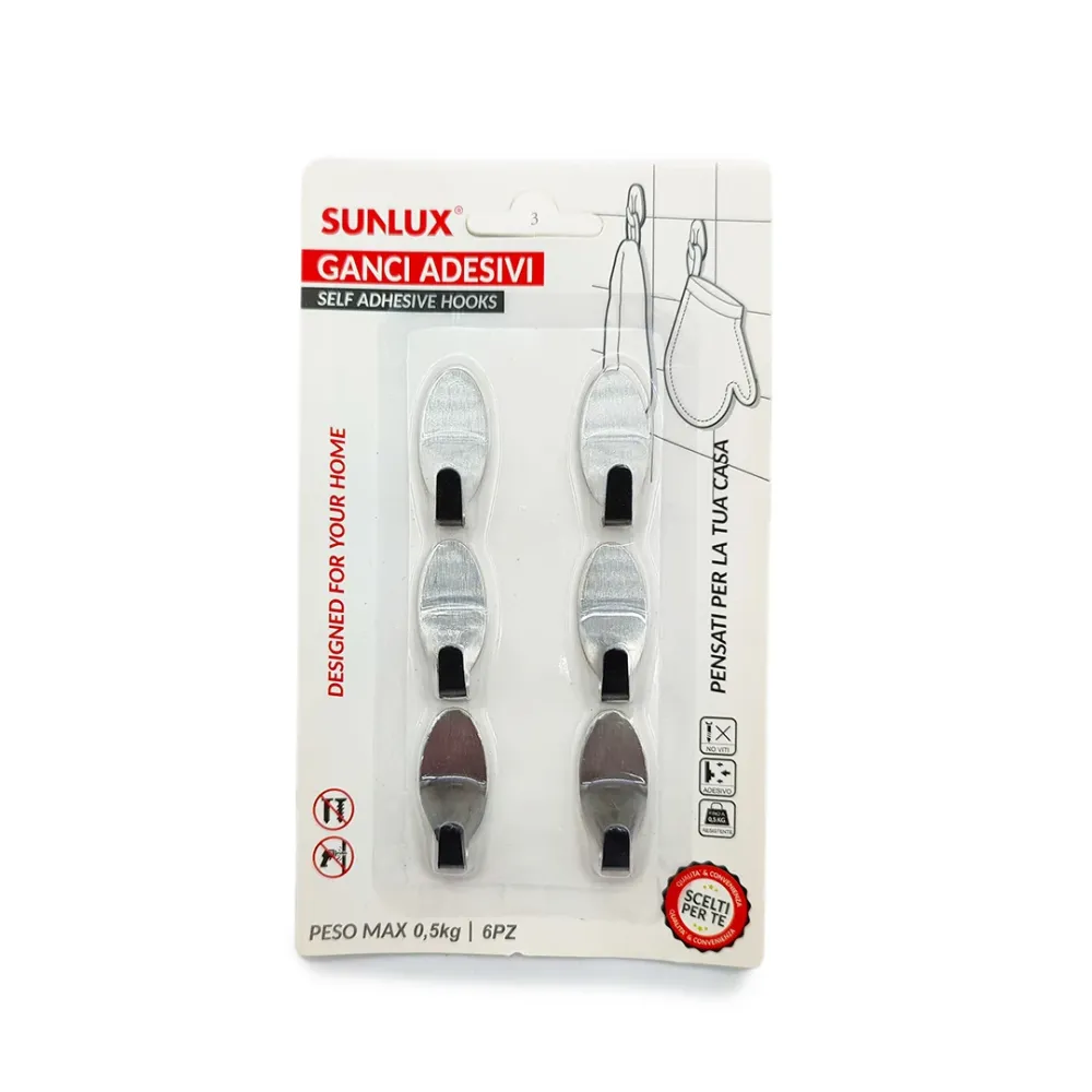 Ganci adesivi appendi strofinacci acciaio 6 pezzi Sunlux