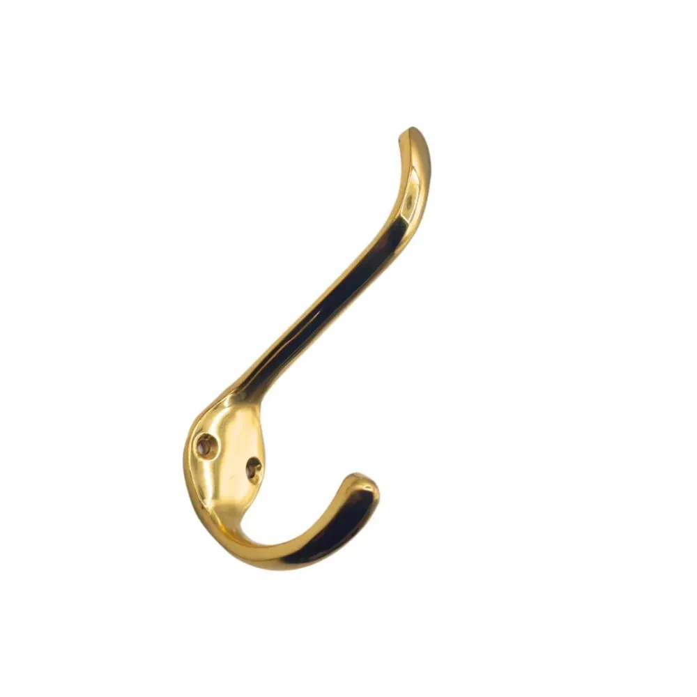 Gancio Appendiabiti Ottone Bigancio con Inserti di Fissaggio - Oro Lucido Elegante