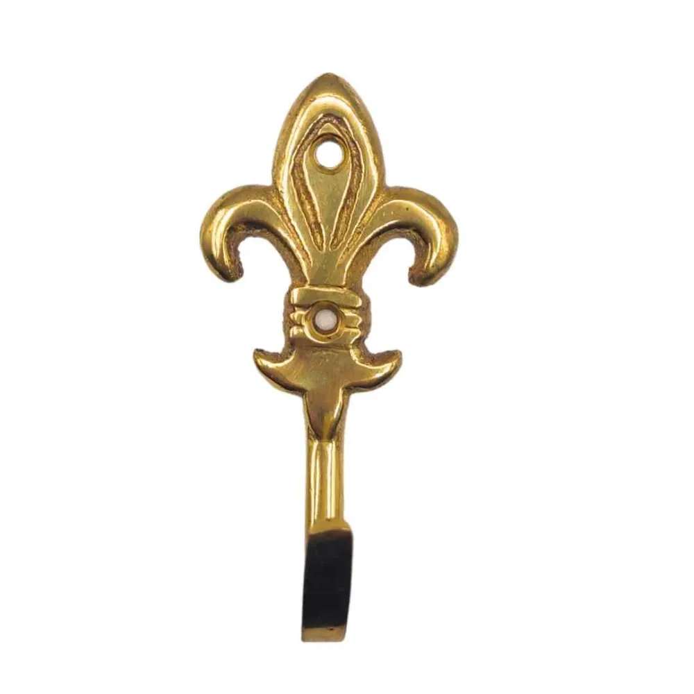 Gancio Appendiabiti Ottone Lucido con Inserti di Fissaggio - 'Giglio' Oro Elegante
