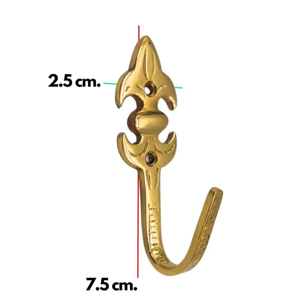 Gancio Appendiabiti Ottone Lucido con Inserti di Fissaggio - 'Arpione' Oro Elegante
