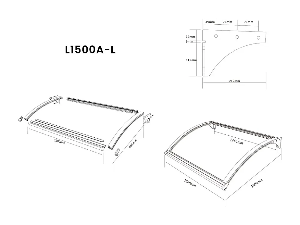 Pensilina LED NEONED alluminio resistente - 150x100 cm con Montaggio Rapido