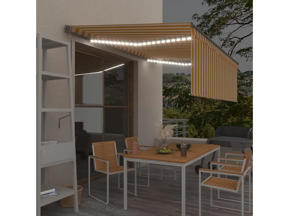 Tenda automatica con sensore vento LED 4x3m Giallo/bianco con Struttura Alluminio