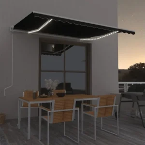 Tenda automatica e sensore vento LED 450x350 Antracite con Sistema di Ancoraggio