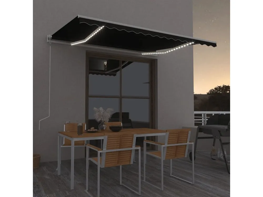 Tenda automatica e sensore vento LED 450x350 Antracite con Sistema di Ancoraggio