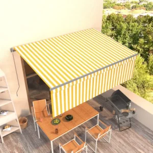 Tenda retrattile con tenda 4x3 Gialla e bianca con Sistema di Ancoraggio